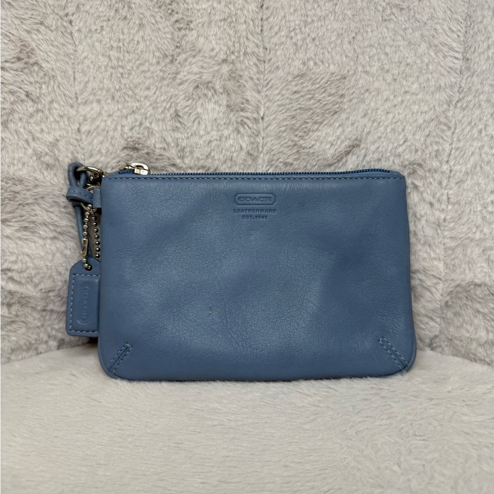 Leather Blue Coach Wristlet